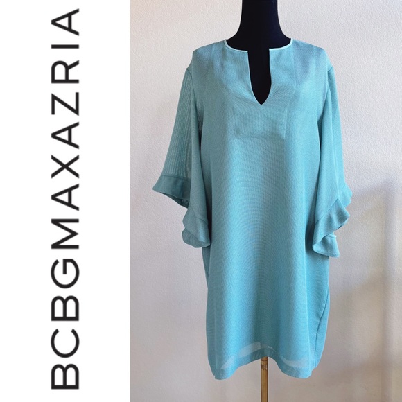 NWT BCBG Max Azria Aqua Tati Flutter Sleeve Shift Dress Sz L - Picture 1 of 16